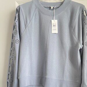 NWT $168 Splendid Collectn Joelle Eyelet Sleeve French Terry Sweatshirt Blue S